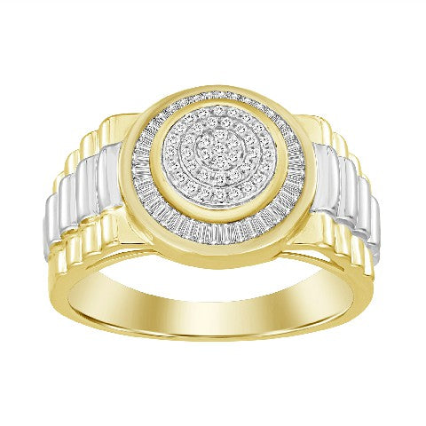 MEN'S RING 0.35CT ROUND/BAGUETTE DIAMOND 10K WHITE/YELLOW GOLD