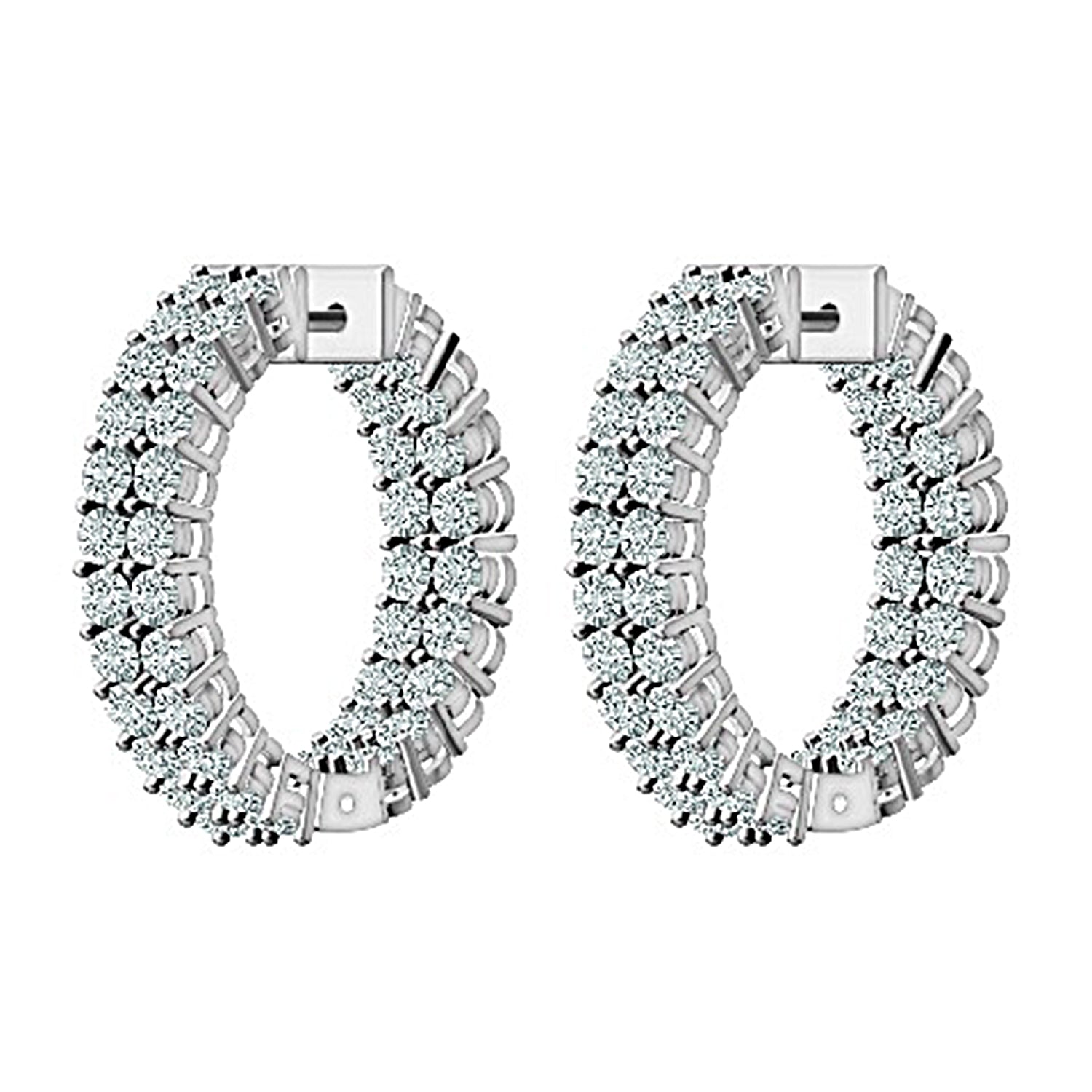 LADIES HOOP EARRINGS 2.00CT ROUND DIAMOND 14K WHITE GOLD