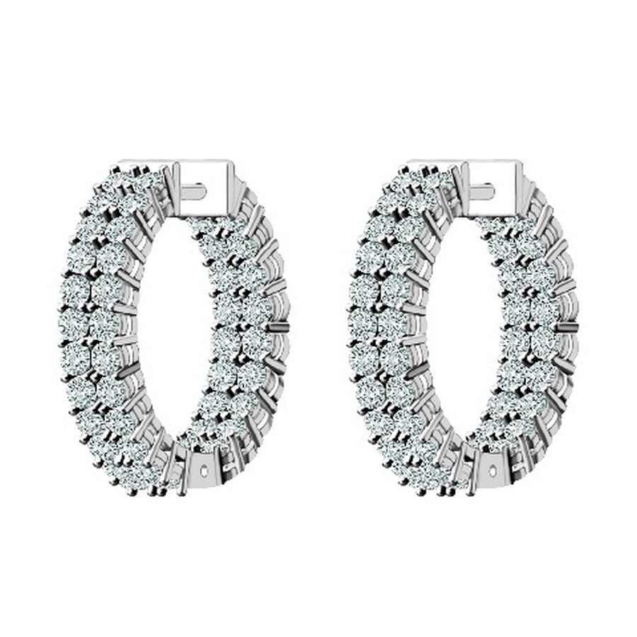 LADIES HOOP EARRINGS 1.00CT ROUND DIAMOND 14K WHITE GOLD