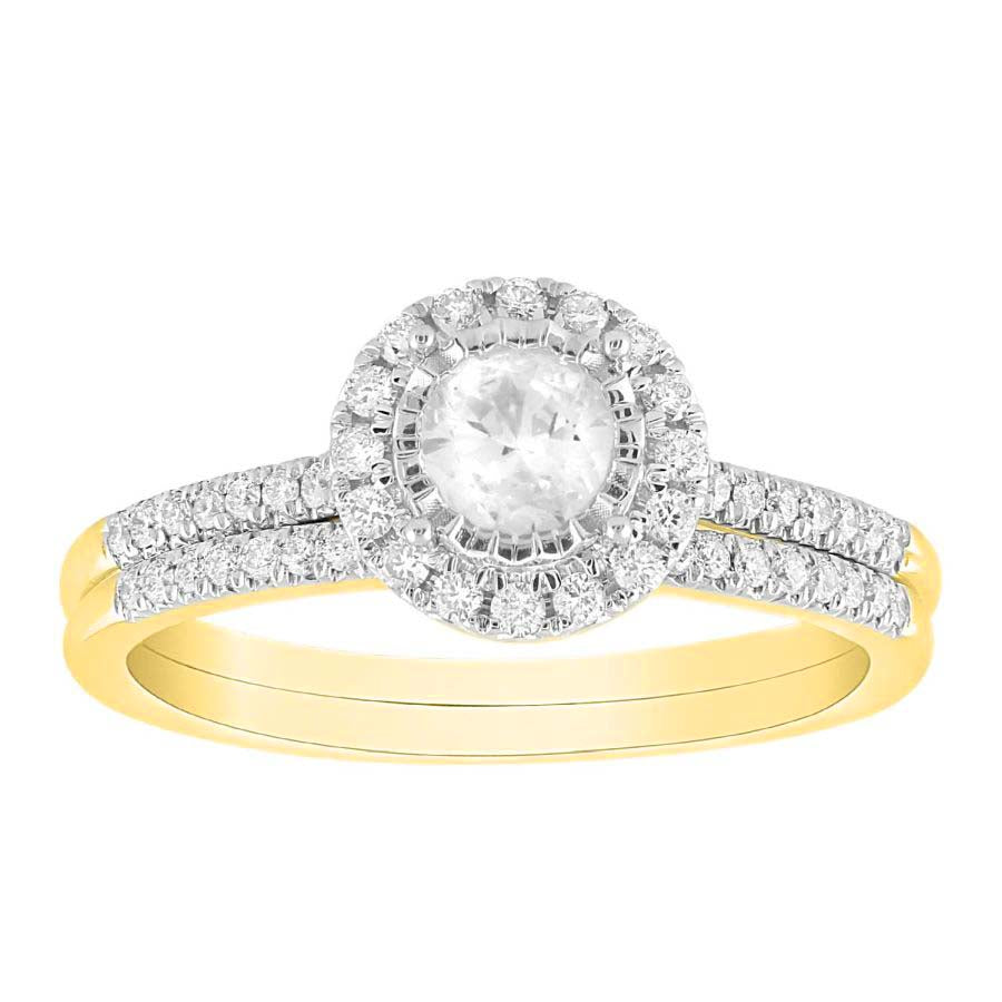 BRIDAL RING SET 0.60CT ROUND DIAMOND 14K YELLOW GOLD