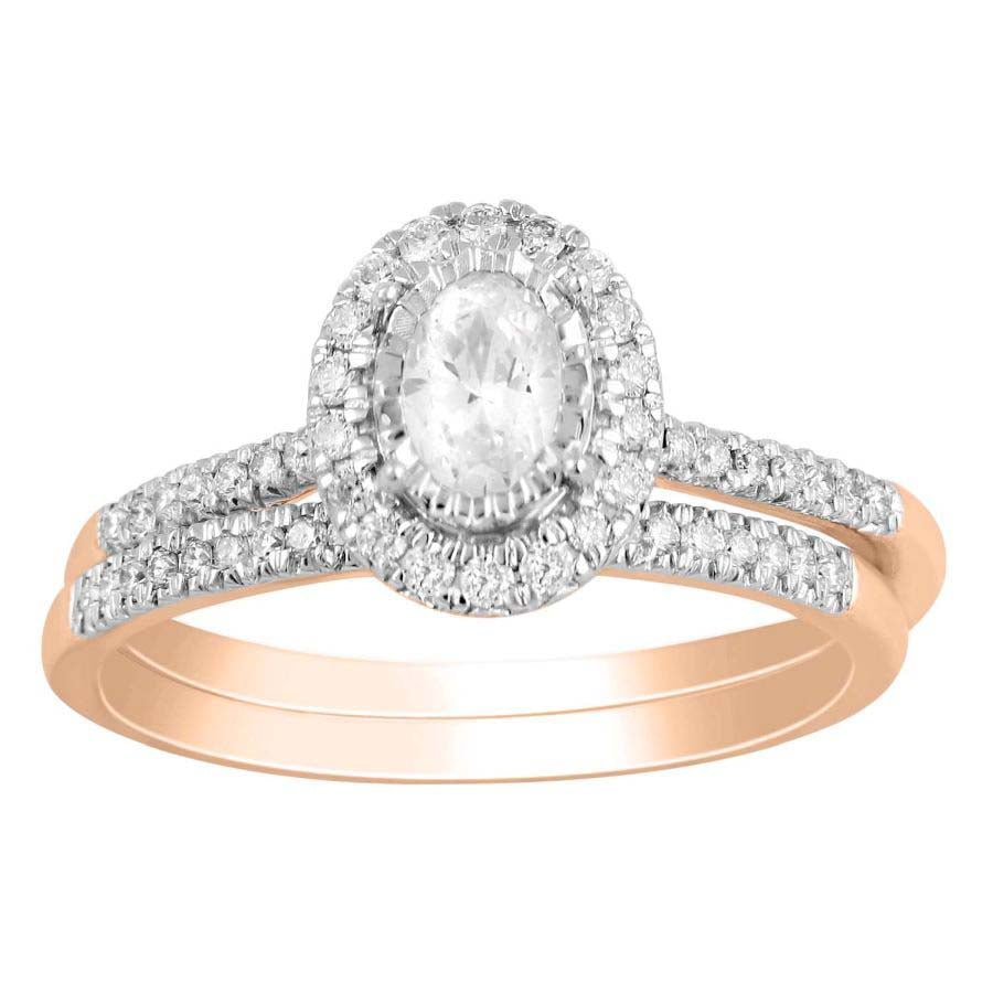 LADIES BRIDAL SET 0.25CT ROUND DIAMOND 14K ROSE GOLD