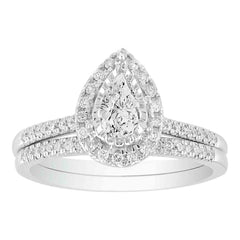 LADIES BRIDAL SET 0.25CT ROUND DIAMOND 14K WHITE GOLD