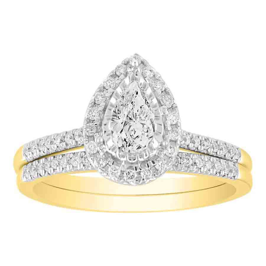 LADIES BRIDAL SET 0.25CT ROUND DIAMOND 14K YELLOW GOLD