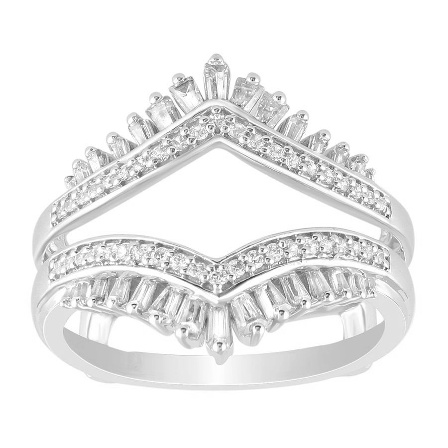 LADIES RING 0.50CT ROUND/BAGUETTE DIAMOND 14K WHITE GOLD