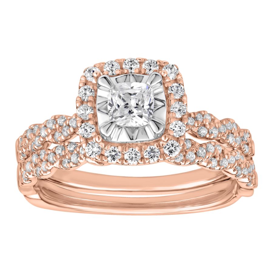 LADIES BRIDAL SET 0.65CT ROUND/PRINCESS DIAMOND 14K ROSE GOLD