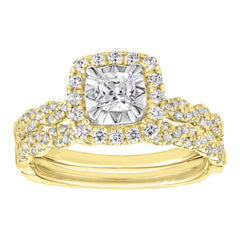 LADIES BRIDAL SET 0.40CT ROUND/PRINCESS DIAMOND 14K YELLOW GOLD