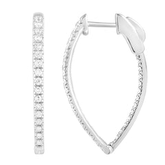 LADIES HOOP EARRINGS 0.75CT ROUND DIAMOND 10K WHITE GOLD