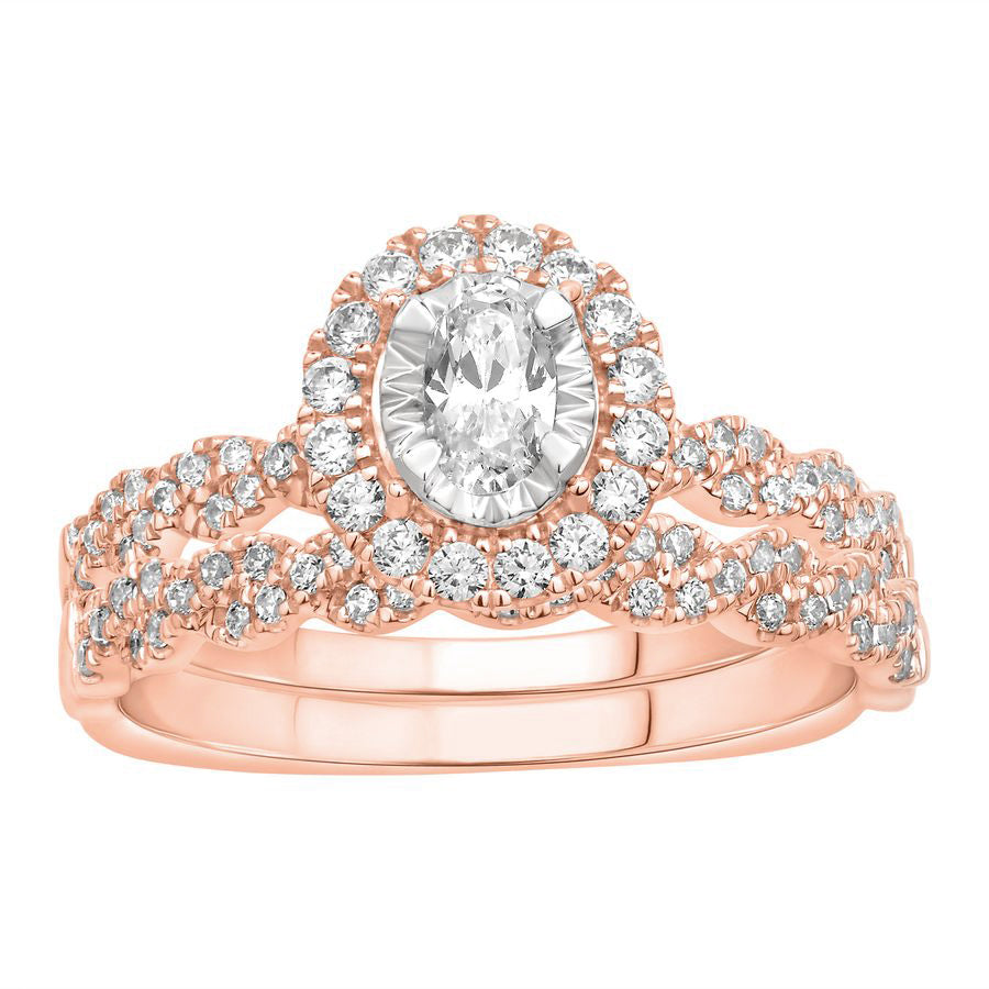 LADIES BRIDAL SET 0.65CT ROUND DIAMOND 14K ROSE GOLD (CENTER STONE 0.20CT OVAL DIAMOND)