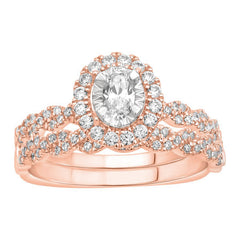 LADIES BRIDAL SET 0.65CT ROUND DIAMOND 14K ROSE GOLD (CENTER STONE 0.20CT OVAL DIAMOND)