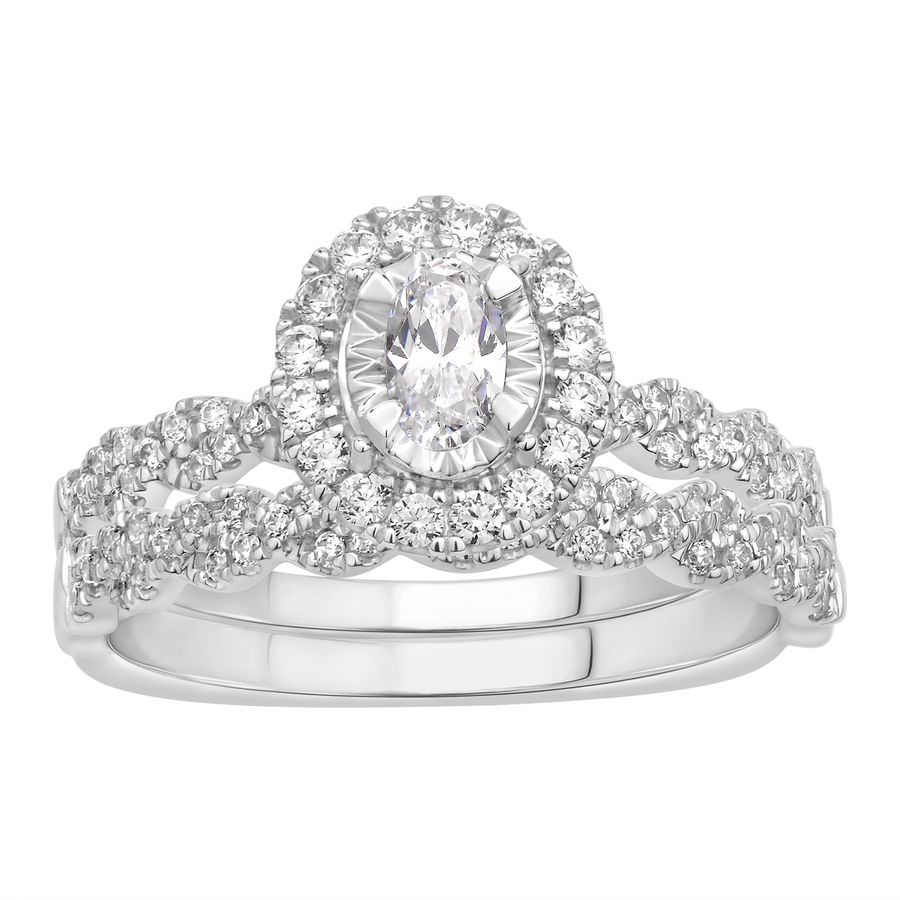 LADIES BRIDAL SET 0.65CT ROUND DIAMOND 14K WHITE GOLD (CENTER STONE 0.20CT OVAL DIAMOND)