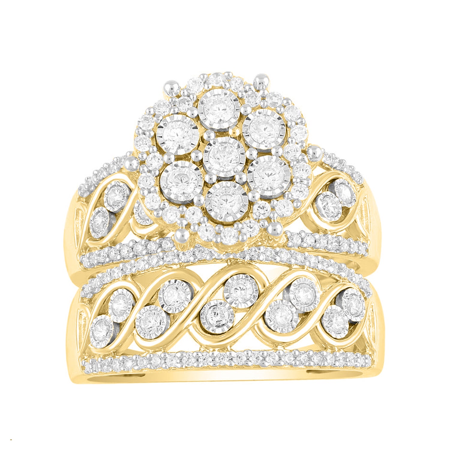 LADIES BRIDAL SET 0.75CT ROUND DIAMOND 10K YELLOW GOLD