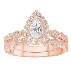 LADIES BRIDAL SET 0.65CT ROUND DIAMOND 14K ROSE GOLD (CENTER STONE 0.20CT PEAR DIAMOND)