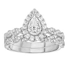 LADIES BRIDAL SET 0.65CT ROUND/PEAR DIAMOND 14K WHITE GOLD