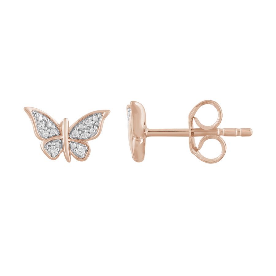 LADIES EARRINGS 0.05CT ROUND DIAMOND 10K ROSE GOLD