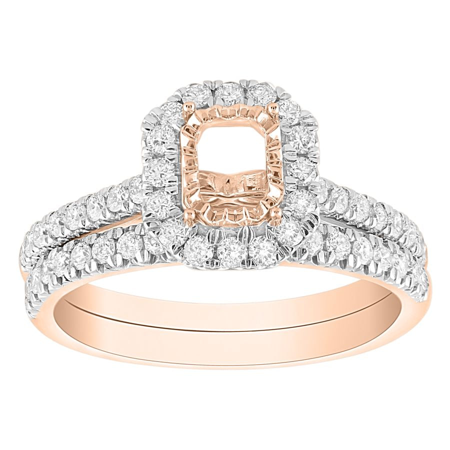 LADIES BRIDAL SET 1.00CT ROUND DIAMOND 14K ROSE GOLD (CENTER STONE 0.40CT EMERALD DIAMOND)