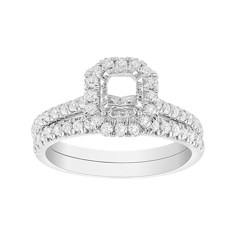 LADIES BRIDAL SET CENTER-0.40CT 1.00CT ROUND/EMERALD DIAMOND 14K WHITE GOLD