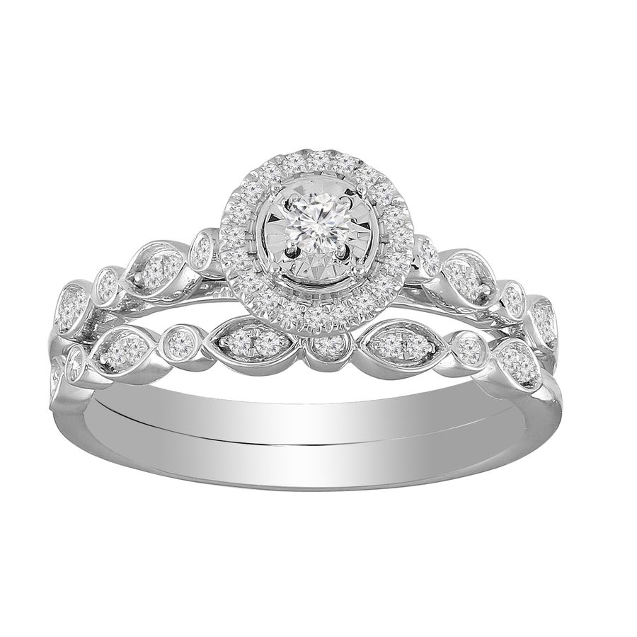 LADIES BRIDAL SET 0.25CT ROUND DIAMOND 14K WHITE GOLD