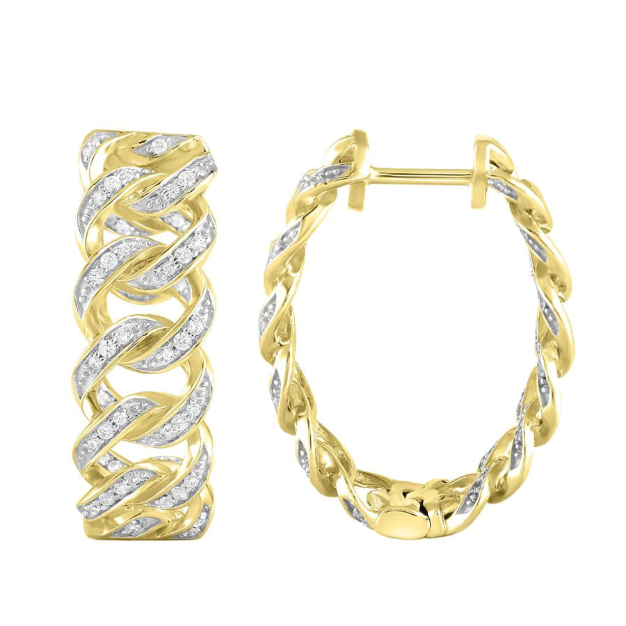 LADIES HOOP EARRINGS 0.50CT ROUND DIAMOND 10K YELLOW GOLD