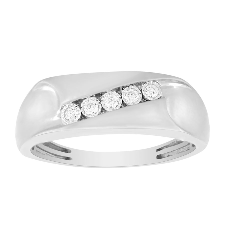 MEN'S BAND 0.10CT ROUND DIAMOND 10K WHITE GOLD