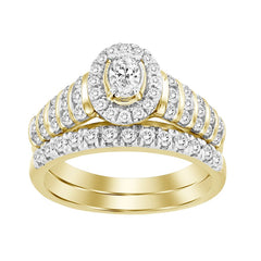 LADIES BRIDAL SET 1.00CT ROUND/OVAL DIAMOND 14K YELLOW GOLD (CENTER STONE 0.20CT OVAL DIAMOND)