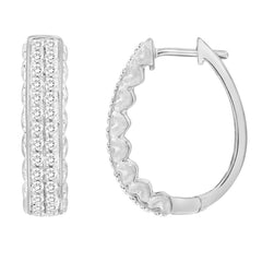 LADIES HOOP EARRINGS 0.50CT ROUND DIAMOND 10K WHITE GOLD