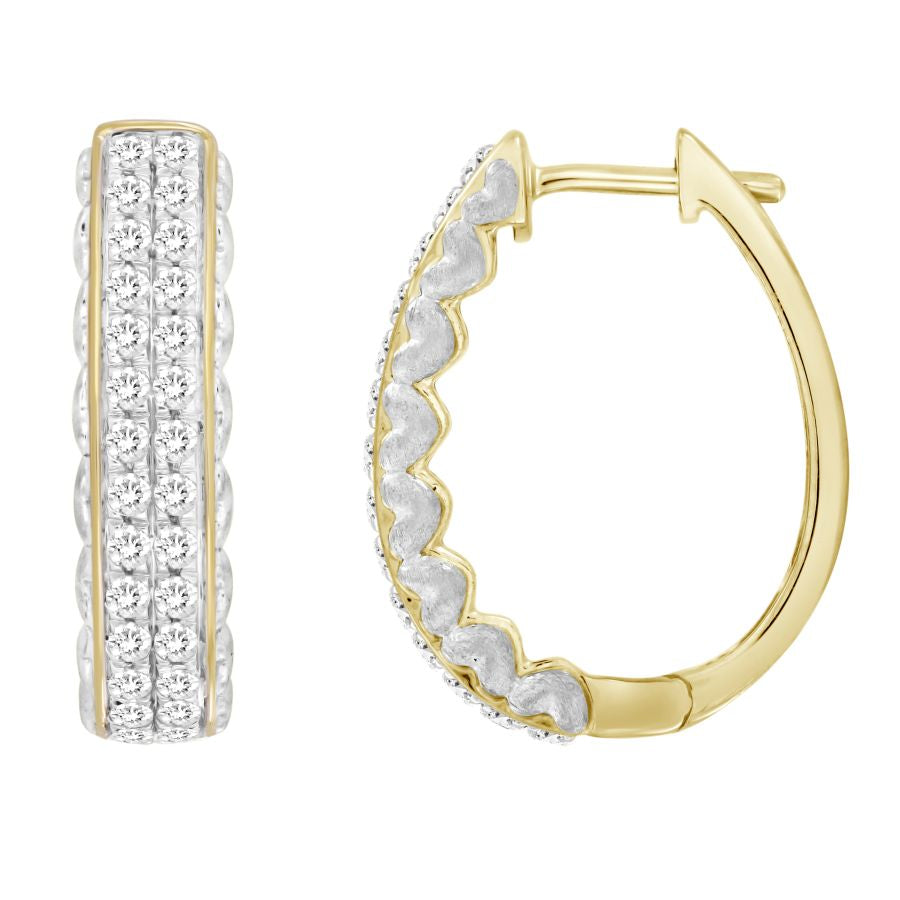 LADIES HOOP EARRINGS 0.50CT ROUND DIAMOND 10K YELLOW GOLD