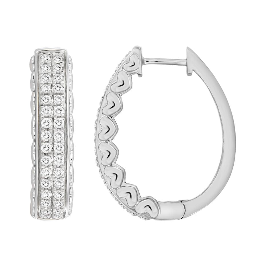 LADIES HOOP EARRINGS 1.00CT ROUND DIAMOND 10K WHITE GOLD