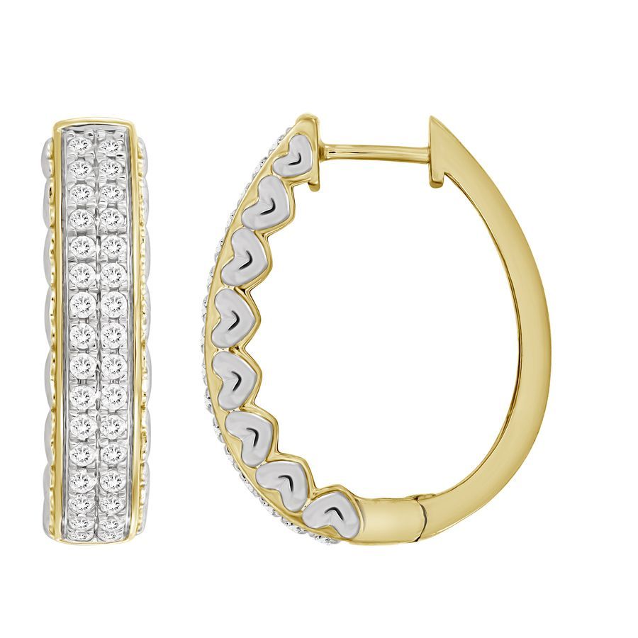 LADIES HOOP EARRINGS 1.00CT ROUND DIAMOND 10K YELLOW GOLD