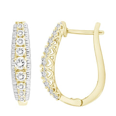 LADIES HOOP EARRINGS 0.50CT ROUND DIAMOND 10K YELLOW GOLD