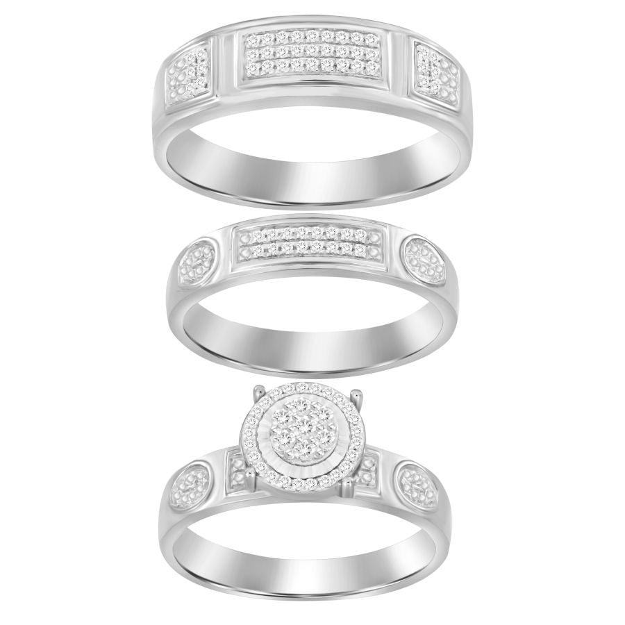 LADIES TRIOS SET 0.25CT ROUND DIAMOND 10K WHITE GOLD