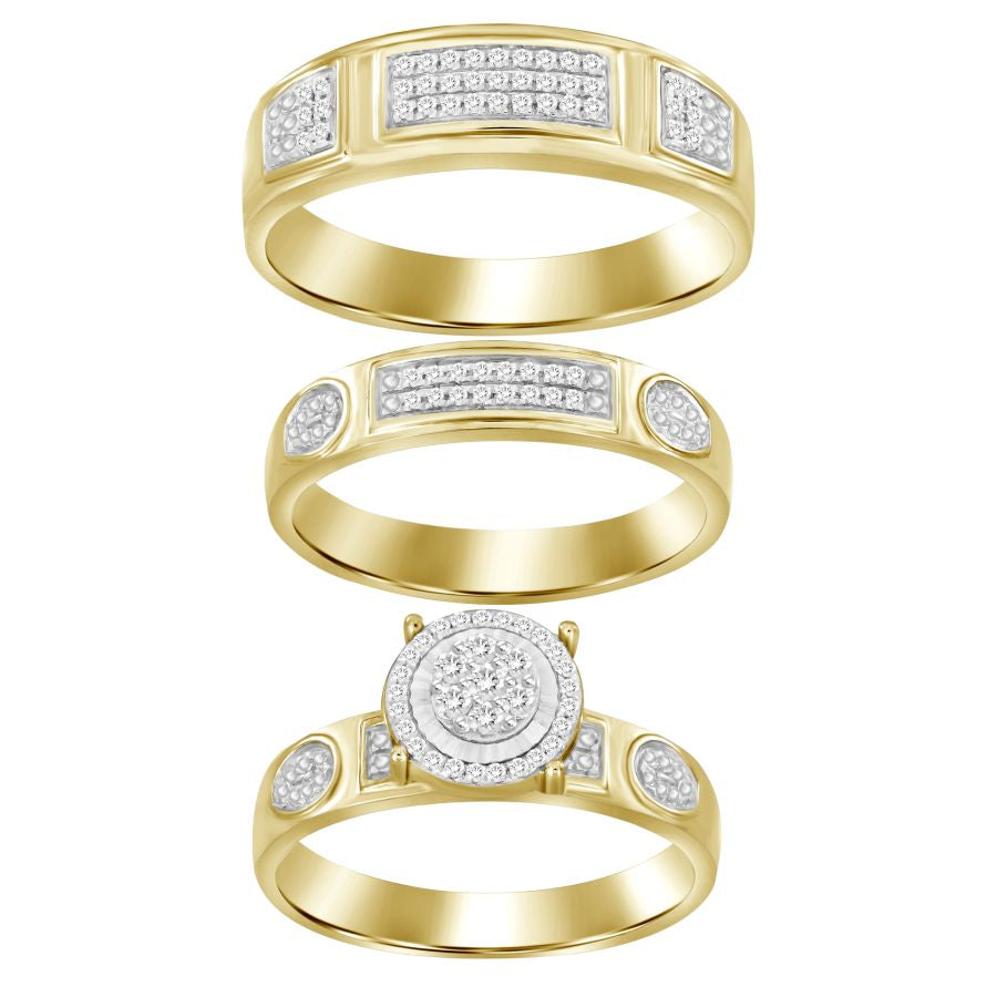 LADIES TRIOS SET 0.25CT ROUND DIAMOND 10K YELLOW GOLD