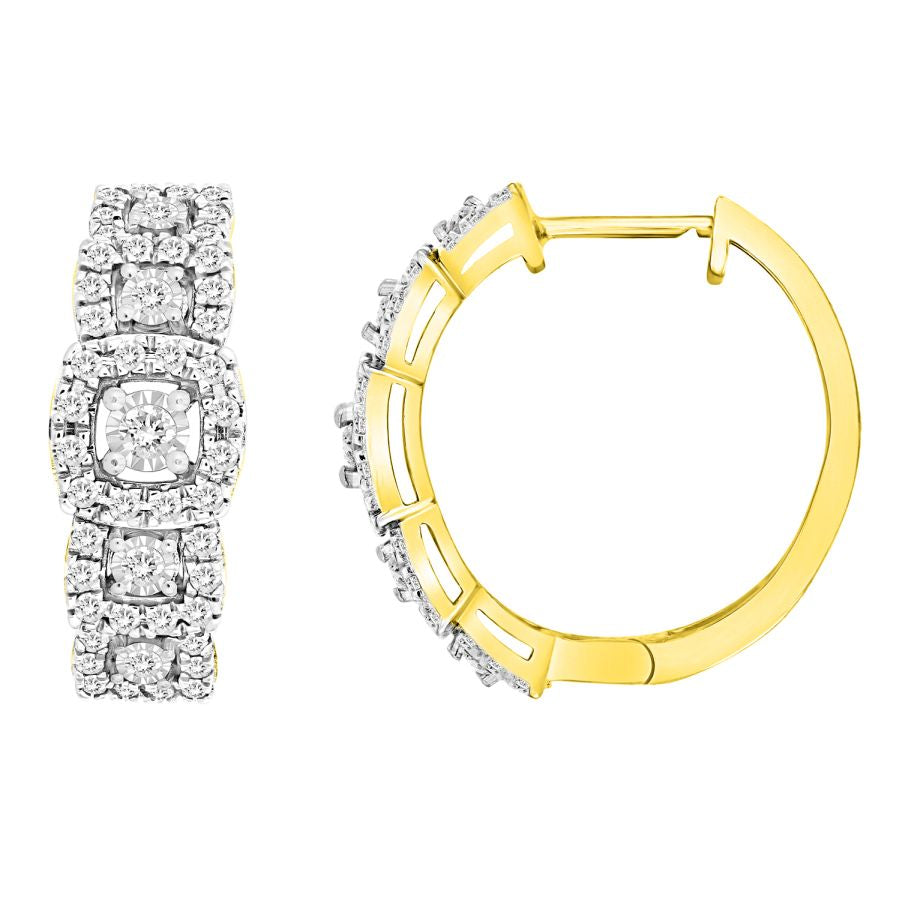 LADIES HOOP EARRINGS 0.50CT ROUND DIAMOND 10K YELLOW GOLD