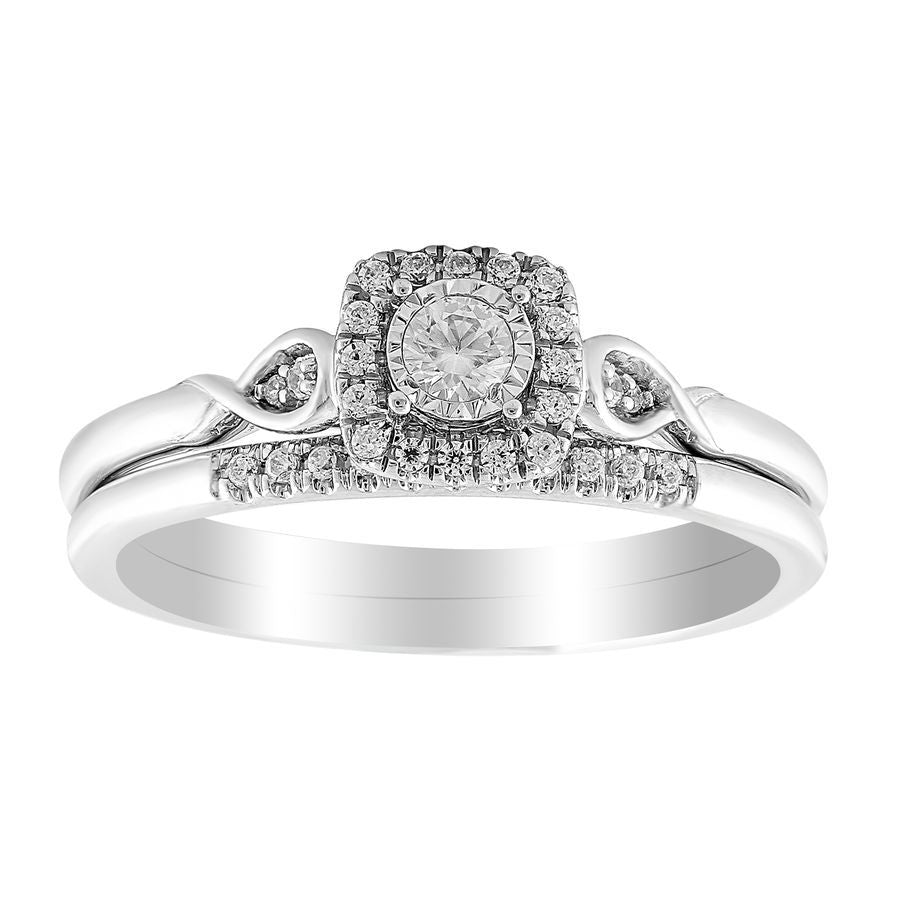 LADIES BRIDAL SET 0.20CT ROUND DIAMOND 10K WHITE GOLD