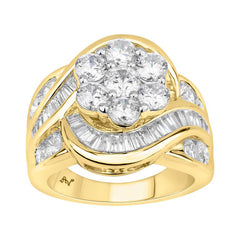 LADIES RING 3.00CT ROUND/BAGUETTE DIAMOND 14K YELLOW GOLD