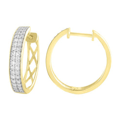 LADIES HOOP EARRINGS 0.25CT ROUND DIAMOND 10K YELLOW GOLD