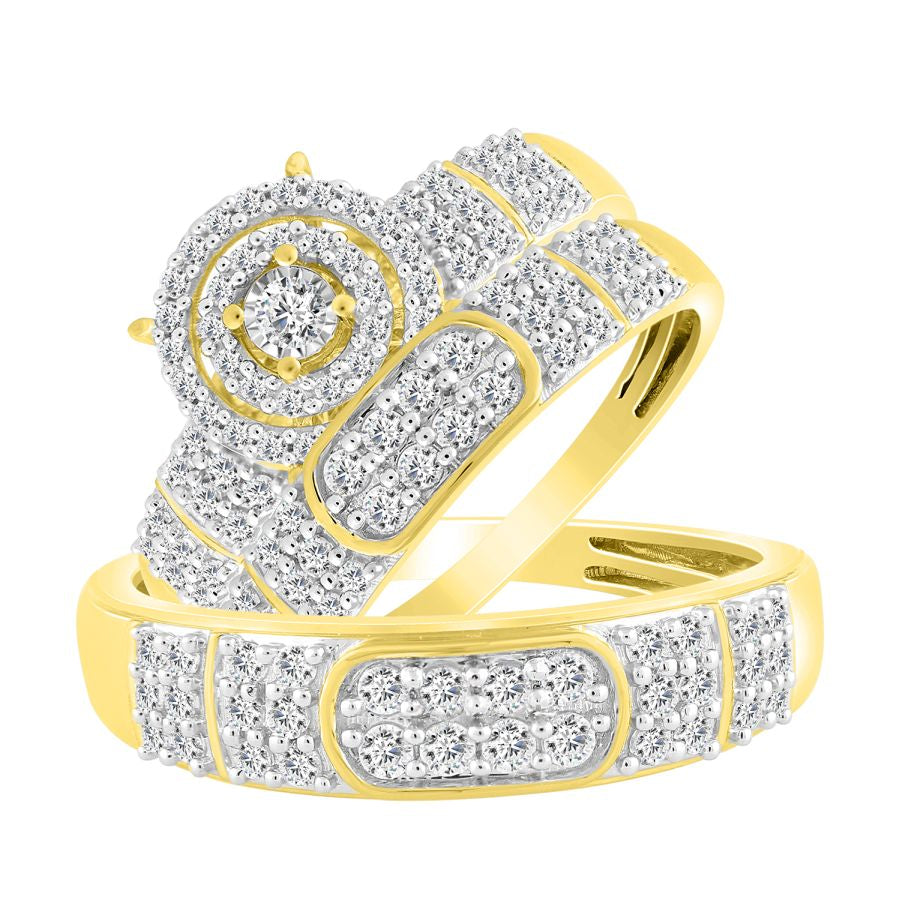 UNISEX TRIOS SET 1.00CT ROUND DIAMOND 10K YELLOW GOLD