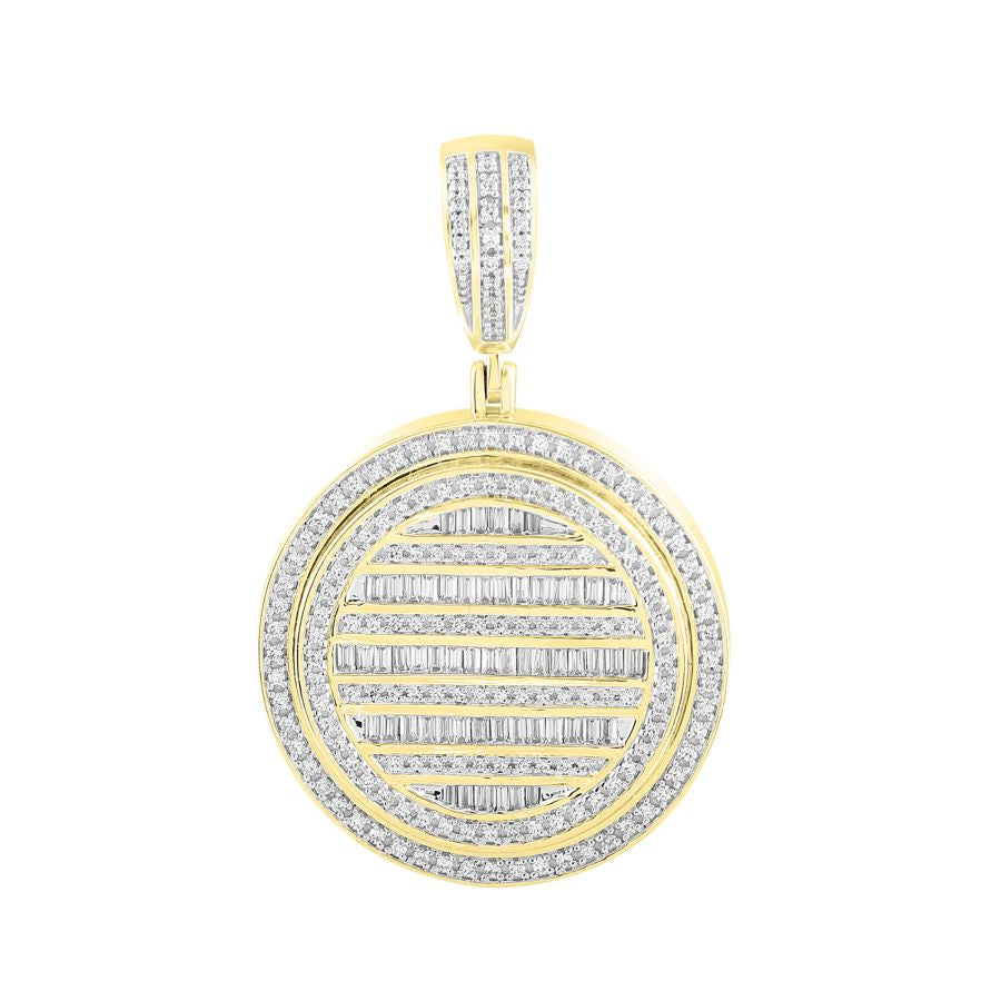 MEN'S PENDANT 1.50CT ROUND/BAGUETTE DIAMOND 10K YELLOW GOLD