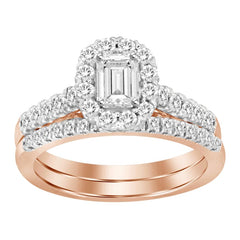 LADIES BRIDAL SET 1.00CT ROUND/EMERALD DIAMOND 14K ROSE GOLD (CENTER STONE 0.33CT EMERALD DIAMOND)