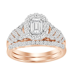 LADIES BRIDAL SET 1.00CT ROUND/EMERALD DIAMOND 14K ROSE GOLD (CENTER STONE 0.33CT EMERALD DIAMOND)