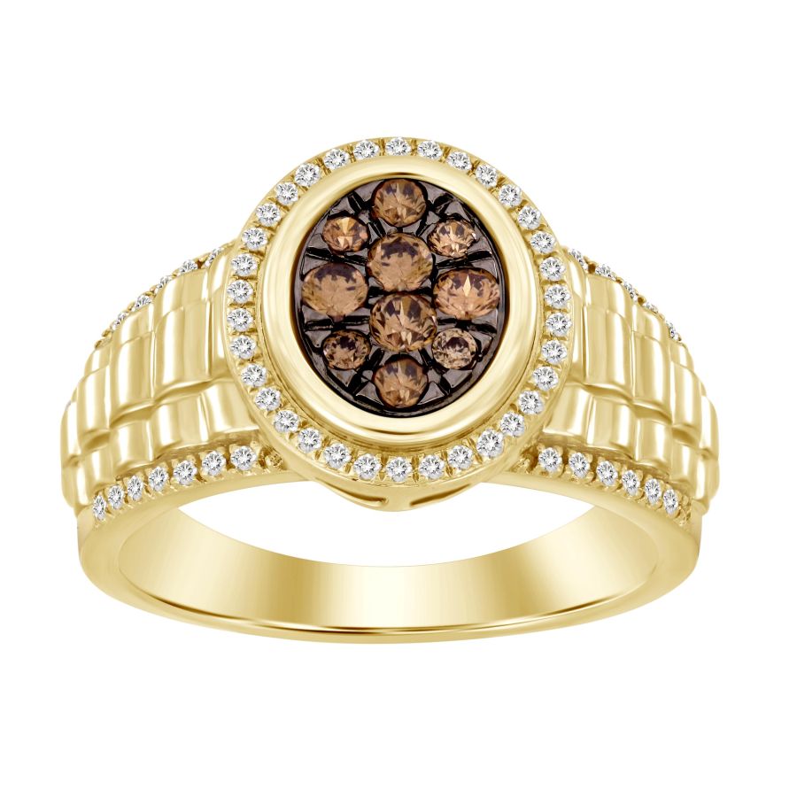 MEN'S RING 0.50CT ROUND DARK BROWN DIAMOND 10K YELLOW GOLD