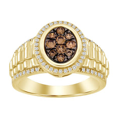 MEN'S RING 0.50CT ROUND DARK BROWN DIAMOND 10K YELLOW GOLD