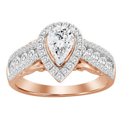 LADIES RING 1.50CT ROUND DIAMOND 14K ROSE GOLD (SI QUALITY) (CENTER STONE 0.75CT PEAR DIAMOND)