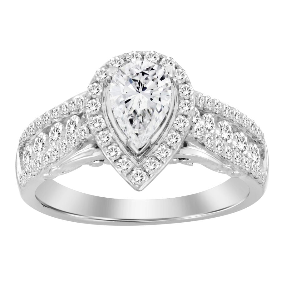 RING 1.50CT ROUND/PEAR DIAMOND 18K WHITE GOLD (SI QUALITY)