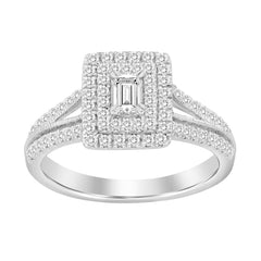 LADIES RING 0.75CT ROUND/EMERALD DIAMOND 14K WHITE GOLD (CENTER STONE 0.33CT EMERALD DIAMOND)