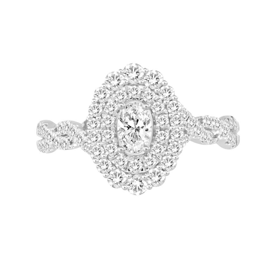 LADIES RING 0.65CT ROUND/OVAL DIAMOND 14K WHITE GOLD (CENTER STONE 0.33 CT Oval DIAMOND)