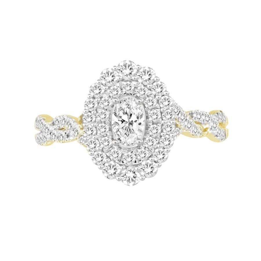 LADIES RING 1.00CT ROUND DIAMOND 14K YELLOW GOLD (CENTER STONE 0.33CT OVAL DIAMOND)