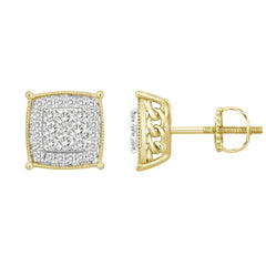 MEN'S STUD EARRINGS 1.00CT ROUND DIAMOND 10K YELLOW GOLD