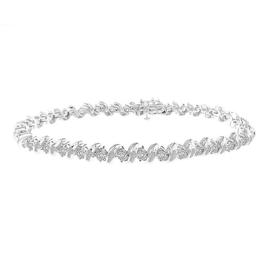 LADIES BRACELET 1.00CT ROUND/BAGUETTE DIAMOND 10K WHITE GOLD