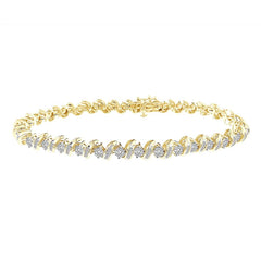 LADIES BRACELET 1.00CT ROUND/BAGUETTE DIAMOND 10K YELLOW GOLD