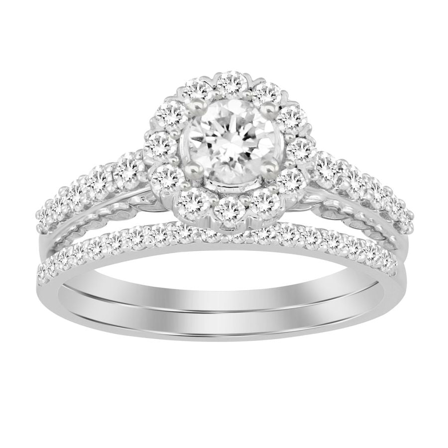 LADIES BRIDAL SET 1.00CT ROUND DIAMOND 14K WHITE GOLD (CENTER STONE 0.30CT ROUND DIAMOND)